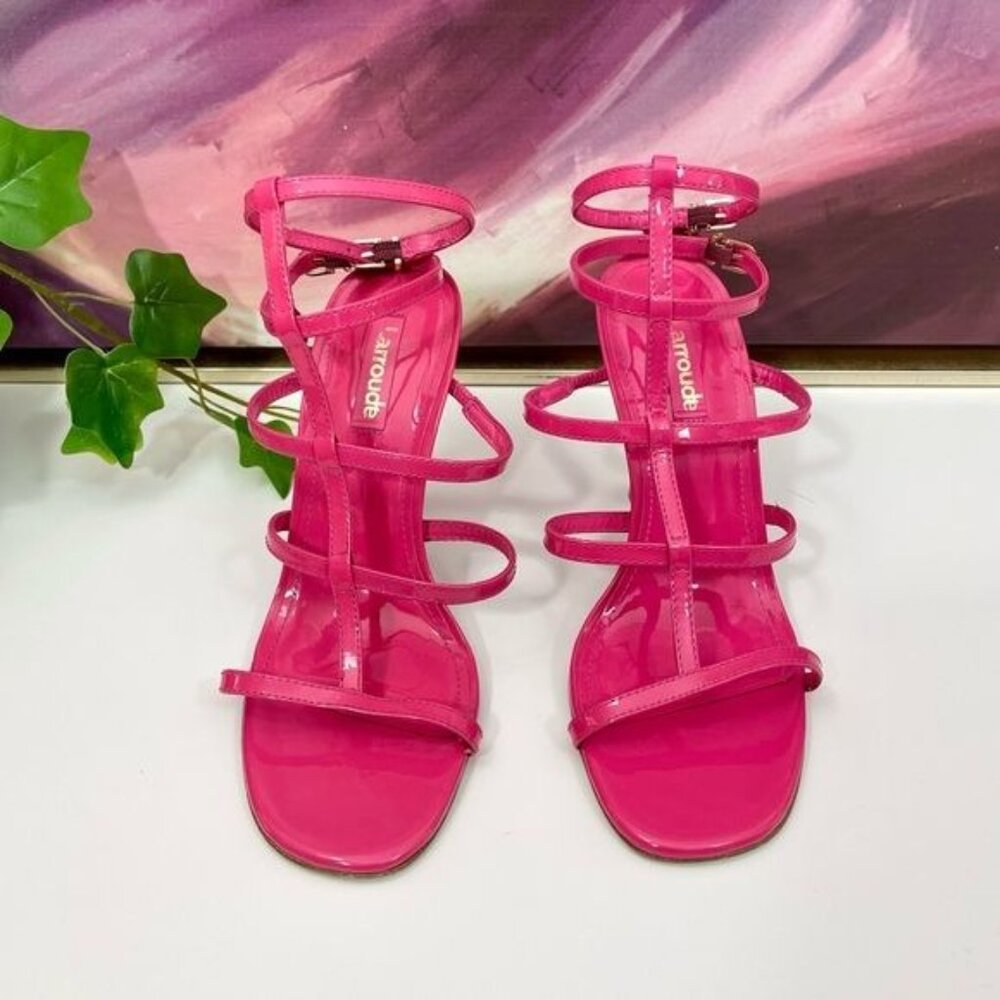 Larroude Serena Strappy Stilettos  Sandal in Patent Pink Size 6.5 - Picture 7 of 14